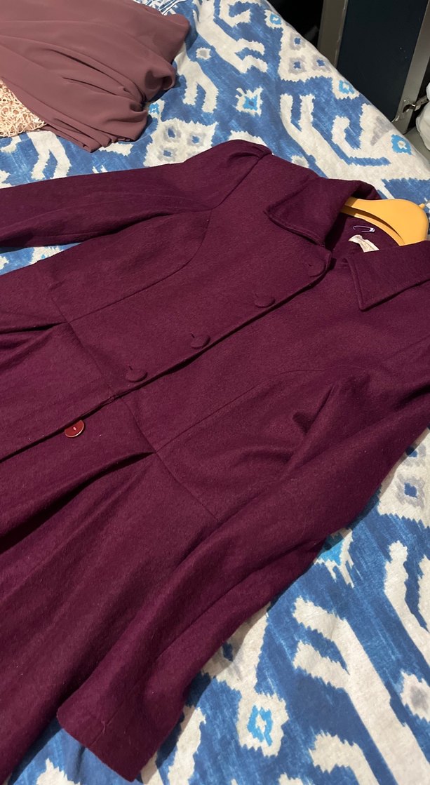 Bordo Uzun Düğmeli  Kaban - Görsel 5