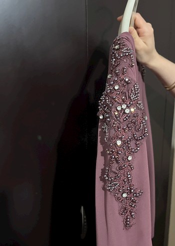 Bordo Uzun Kollu Drapeli Kadın Abiye Elbise - Görsel 4