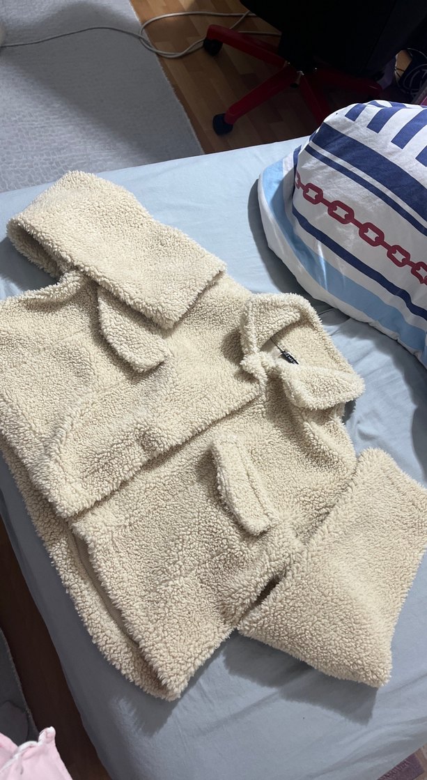 Bej Kadın Peluş Midi Ceket - Görsel 4