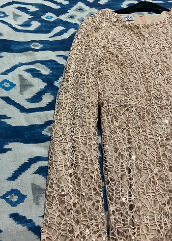 Dantel Detaylı Bej Uzun Kollu Kadın Elbise - Görsel 5