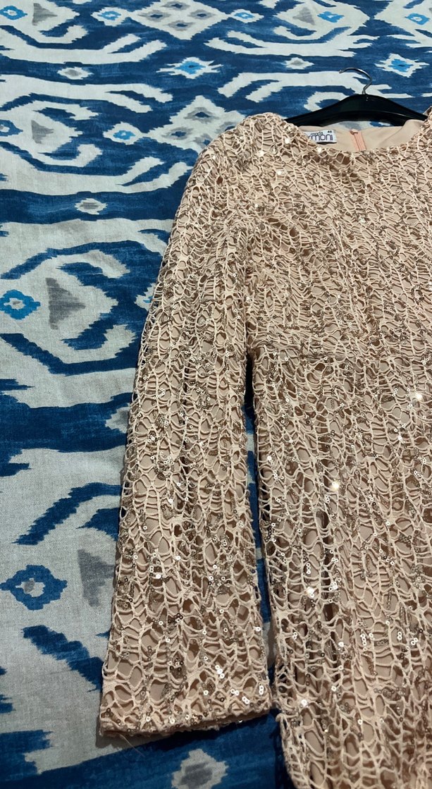 Dantel Detaylı Bej Uzun Kollu Kadın Elbise - Görsel 5