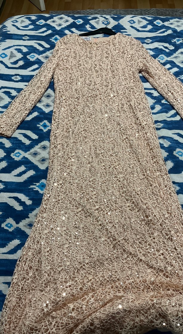 Dantel Detaylı Bej Uzun Kollu Kadın Elbise - Görsel 2