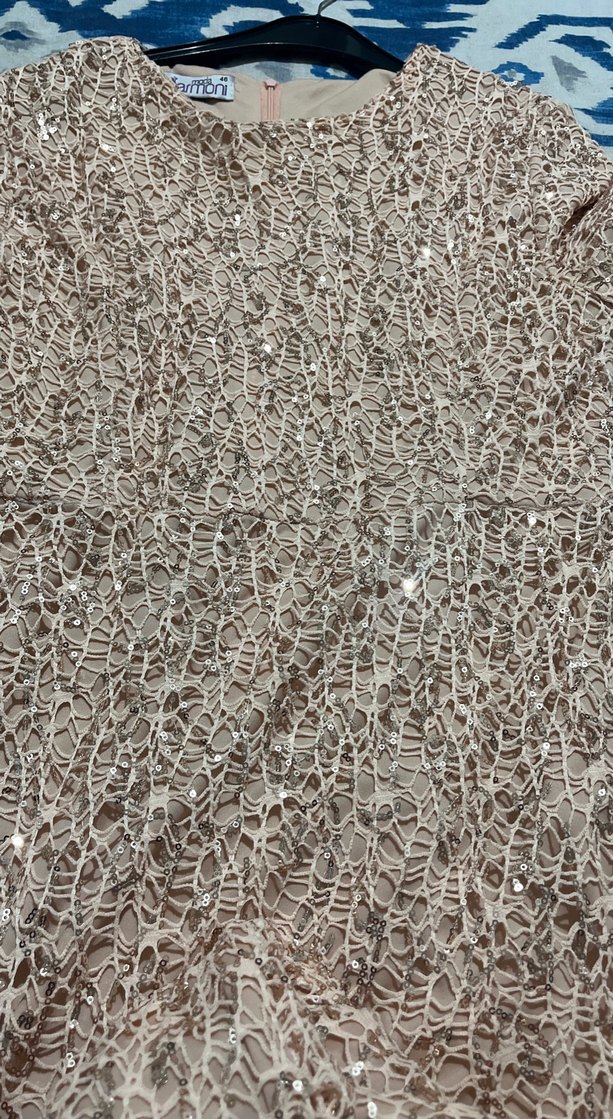 Dantel Detaylı Bej Uzun Kollu Kadın Elbise - Görsel 4