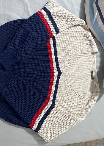 V Yaka Renkli Örgü Kadın Kazak - Görsel 5