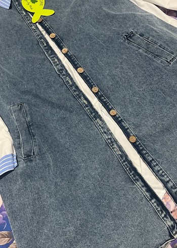 Düğmeli Mavi Kadın Denim Ceket - Görsel 4