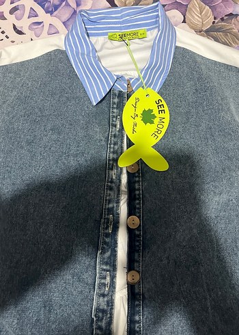 Düğmeli Mavi Kadın Denim Ceket - Görsel 5