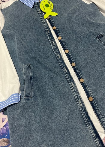 Düğmeli Mavi Kadın Denim Ceket - Görsel 8