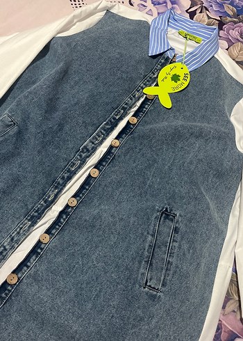 Düğmeli Mavi Kadın Denim Ceket - Görsel 7