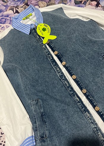 Düğmeli Mavi Kadın Denim Ceket - Görsel 3
