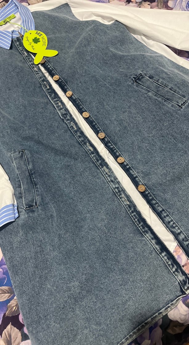 Düğmeli Mavi Kadın Denim Ceket - Görsel 4