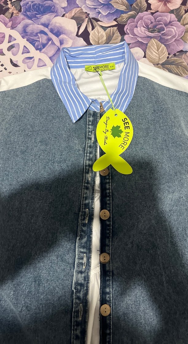 Düğmeli Mavi Kadın Denim Ceket - Görsel 5