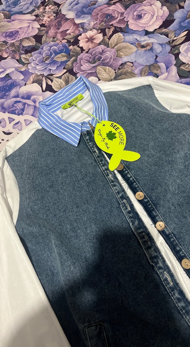 Düğmeli Mavi Kadın Denim Ceket - Görsel 2