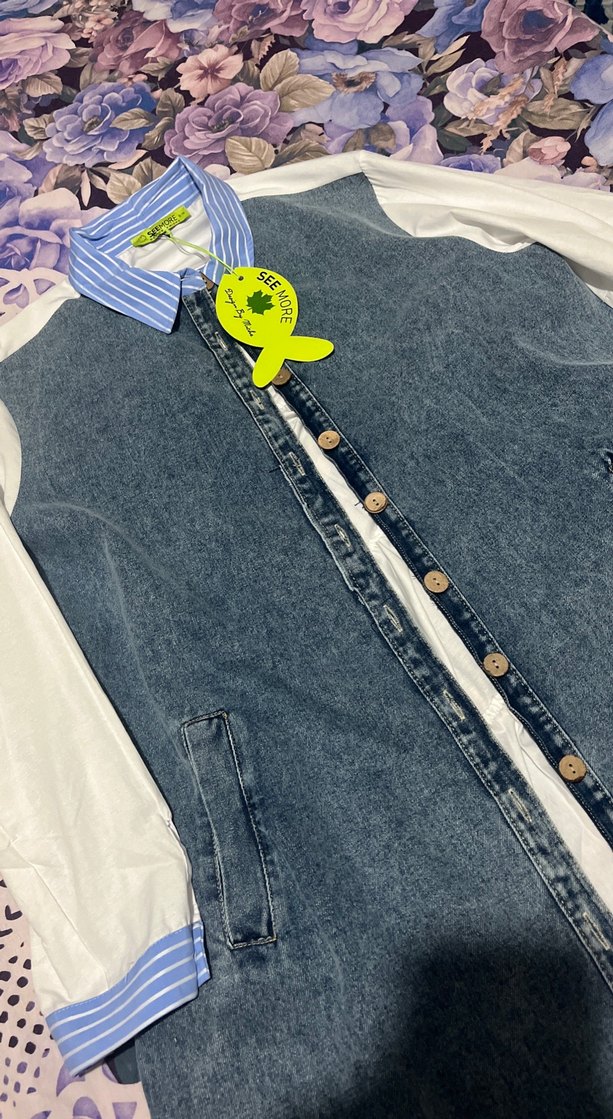 Düğmeli Mavi Kadın Denim Ceket - Görsel 3