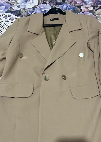 Bej Uzun Kollu Kadın Blazer Ceket - Görsel 3