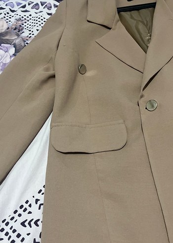 Bej Uzun Kollu Kadın Blazer Ceket - Görsel 5