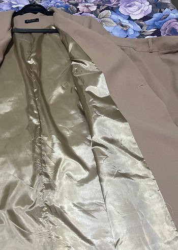 Bej Uzun Kollu Kadın Blazer Ceket - Görsel 7