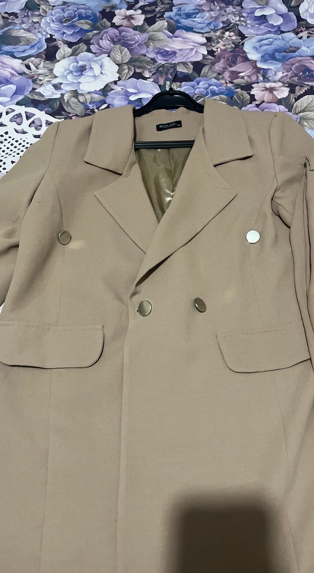 Bej Uzun Kollu Kadın Blazer Ceket - Görsel 3