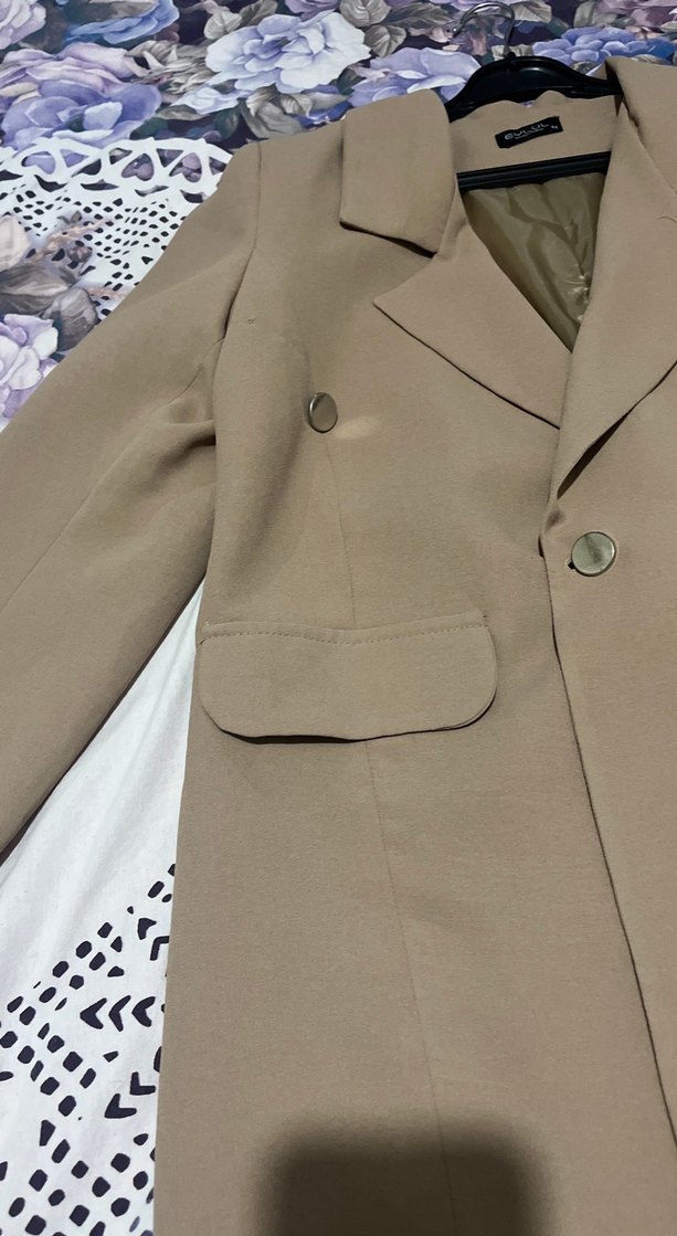 Bej Uzun Kollu Kadın Blazer Ceket - Görsel 5