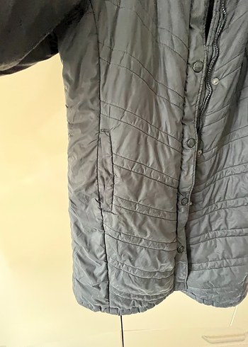 s Beden Antrasit renk Düğmeli Kadın Kışlık Mont Midi Boy