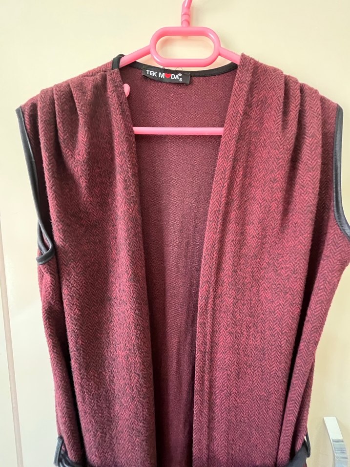 Bordo Uzun Kışlık yelek - Görsel 2