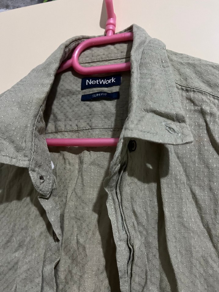 Gri Keten Erkek Gömlek Uzun Kollu - Görsel 3