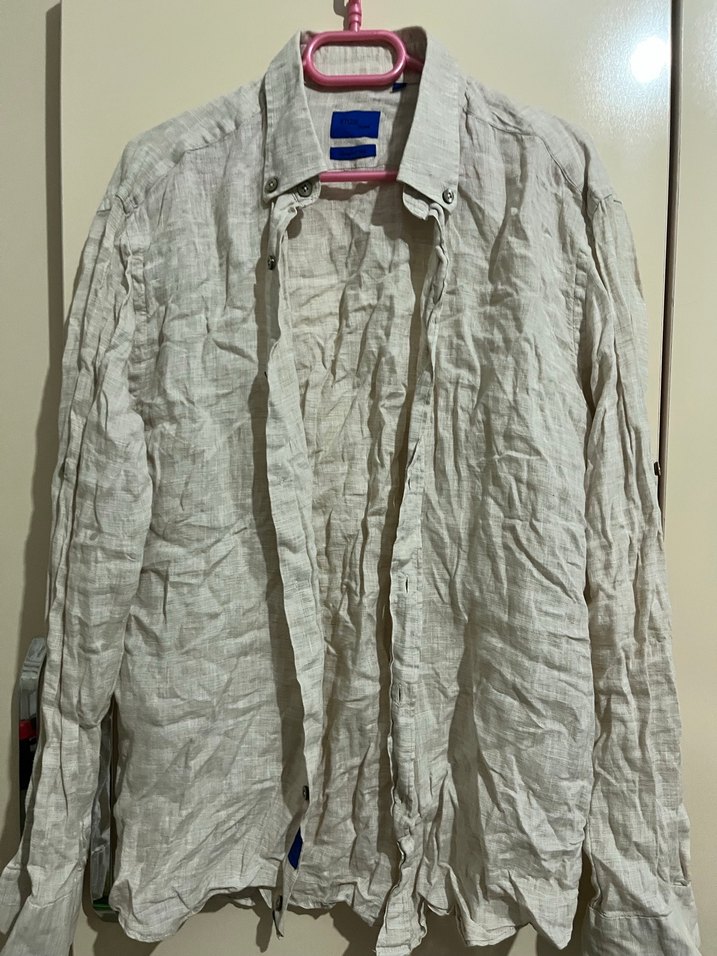 İmza marka 
Bej Keten Uzun Kollu Erkek Gömlek - Görsel 3