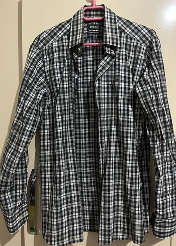 Siyah beyaz Kareli Uzun Kollu Pamuklu Erkek Gömlek - Görsel 2