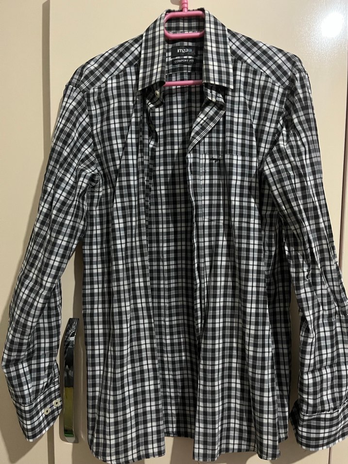 Siyah beyaz Kareli Uzun Kollu Pamuklu Erkek Gömlek - Görsel 2