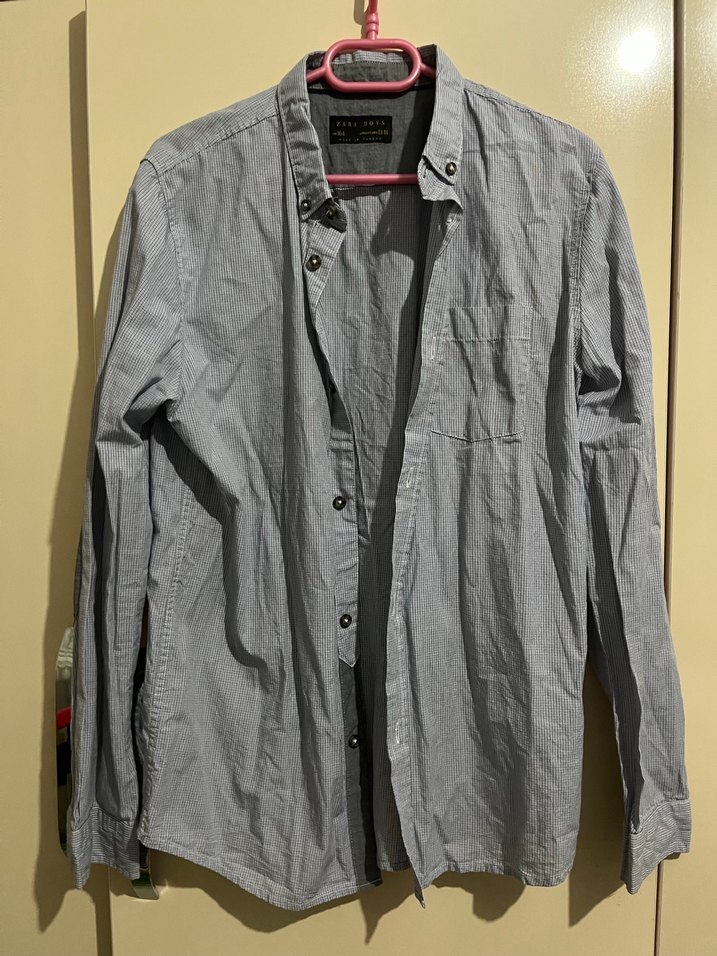 Gri Uzun Kollu Keten Gömlek - Görsel 3