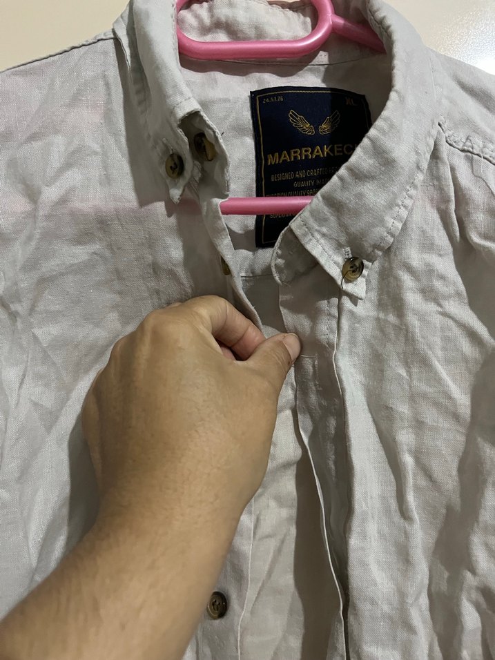 Bej Keten Uzun Kollu Erkek Gömlek - Görsel 4