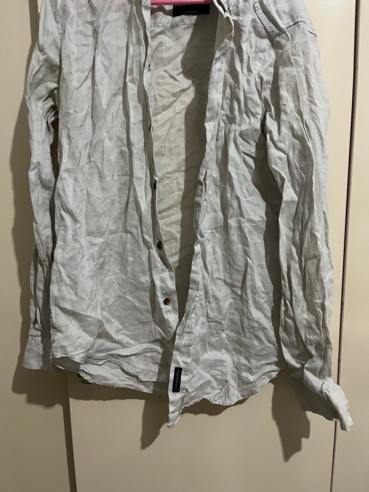 Bej Keten Uzun Kollu Erkek Gömlek - Görsel 3