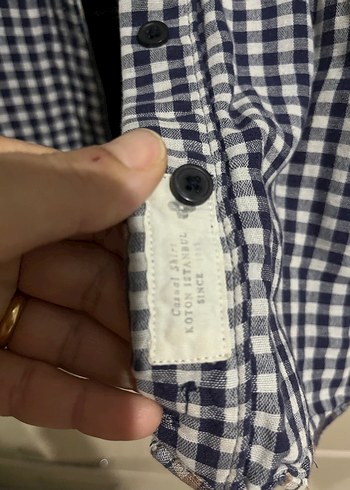 Lacivert Kareli Pamuklu Kadın Gömlek - Görsel 3