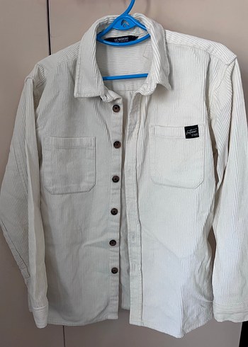 Düğmeli Uzun Kollu fitilli kadife Gömlek - Görsel 3