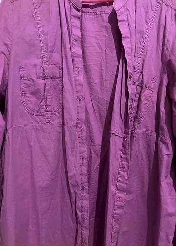 Mor Uzun Kollu Keten Gömlek - Görsel 2
