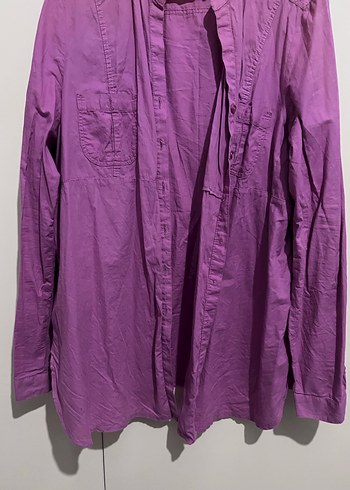 Mor Uzun Kollu Keten Gömlek - Görsel 3