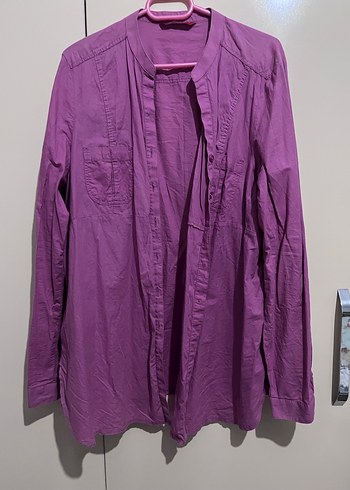 Mor Uzun Kollu Keten Gömlek - Görsel 4