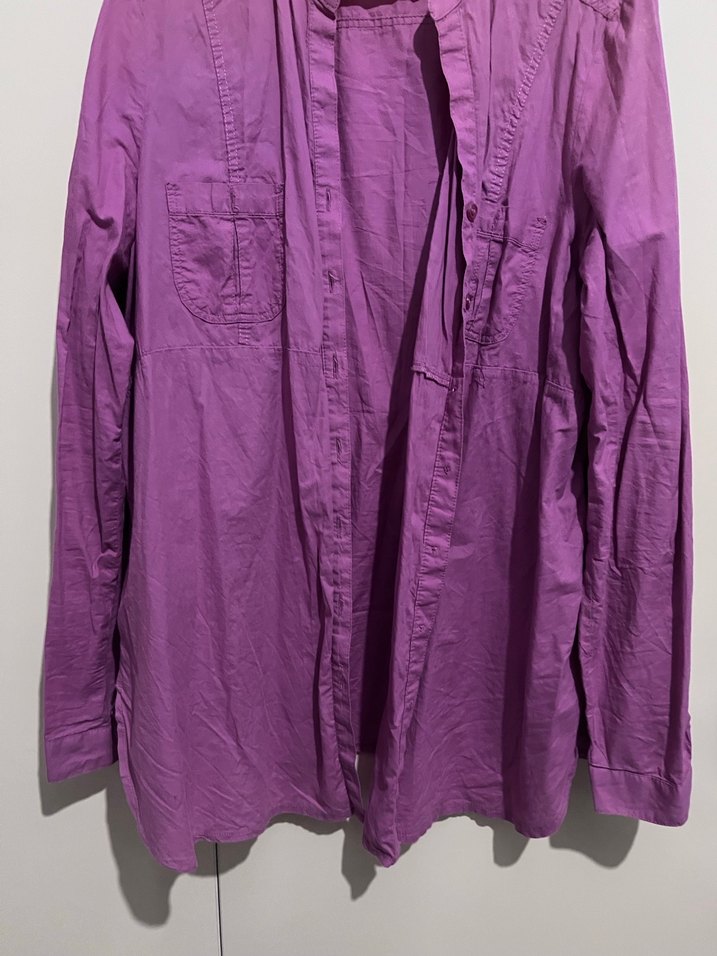 Mor Uzun Kollu Keten Gömlek - Görsel 3