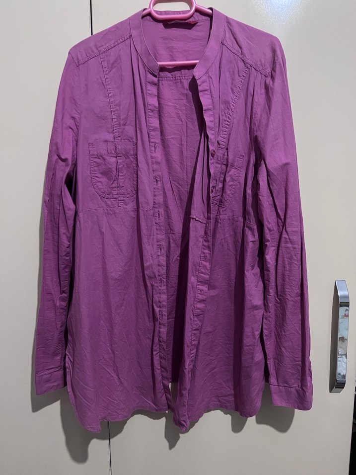 Mor Uzun Kollu Keten Gömlek - Görsel 4
