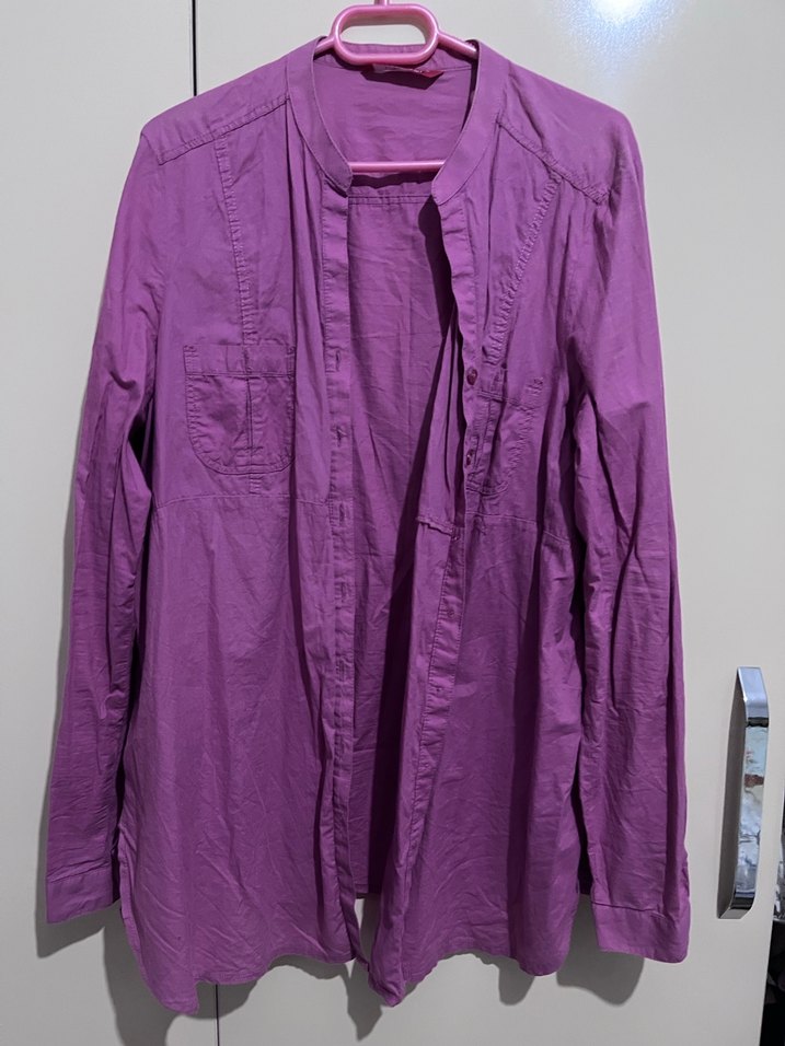 Mor Uzun Kollu Keten Gömlek - Görsel 5