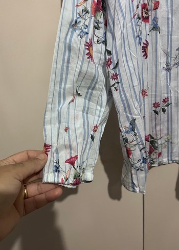 Çiçekli Bohem Uzun Kollu Pamuklu Bluz - Görsel 3