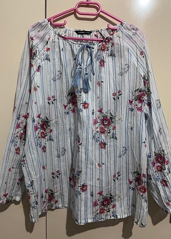 Çiçekli Bohem Uzun Kollu Pamuklu Bluz - Görsel 2