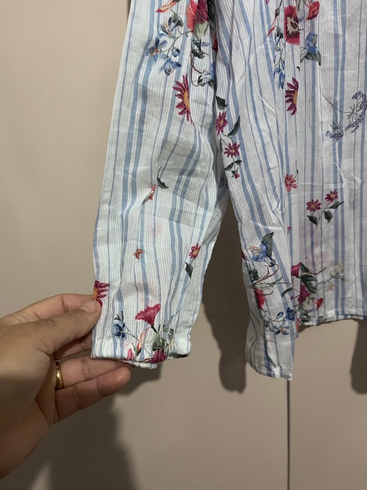 Çiçekli Bohem Uzun Kollu Pamuklu Bluz - Görsel 3