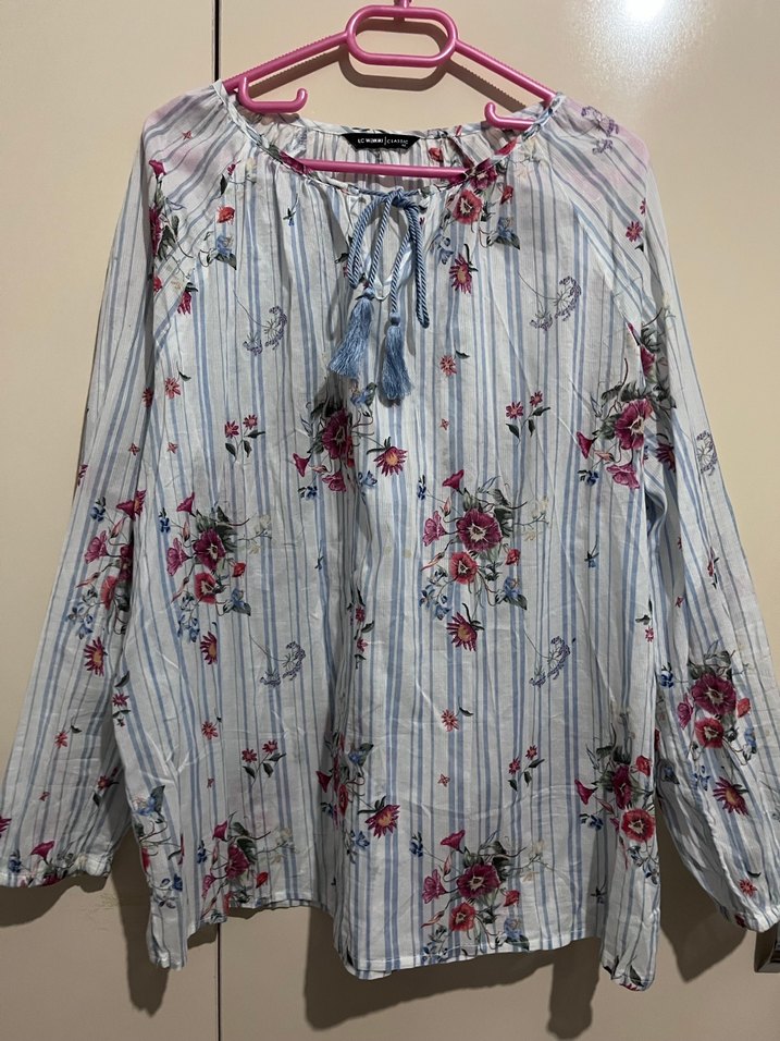 Çiçekli Bohem Uzun Kollu Pamuklu Bluz - Görsel 2