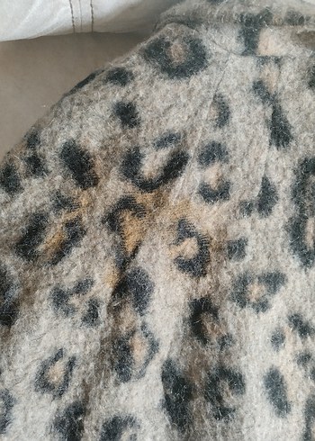 44 Beden gri Renk Leopar Desenli Kadın Midi Kaban