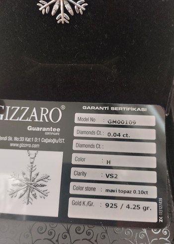  Beden Gizzaro 925 Ayar Gümüş Pırlanta Kar Tanesi Kolye