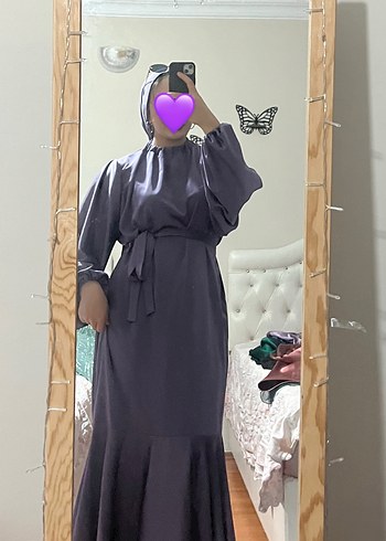 Uzun Mor Gömlek Yaka Salaş Kadın Elbise - Görsel 2