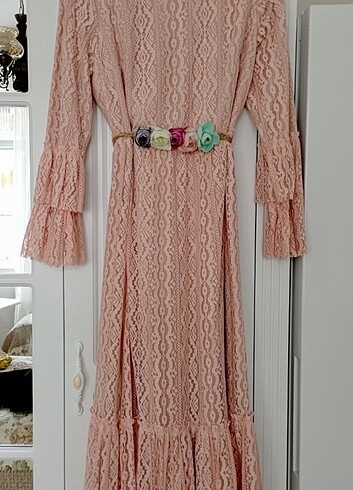 Pudra pembesi uzun dantel elbesj - Görsel 3