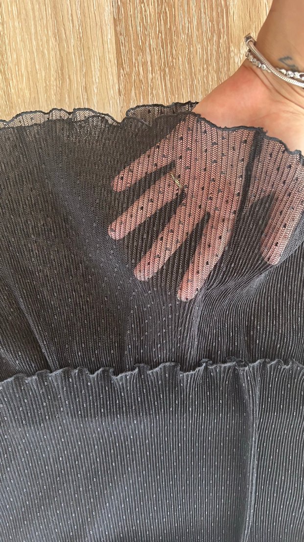 Siyah Pilili Midi Uzun Etek - Görsel 2