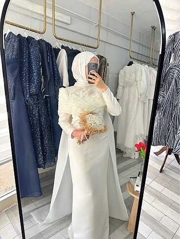 İnci detaylı nikah elbisesiniz