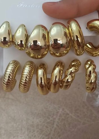 3 lü set Altın rengi Küpeleri - Görsel 6